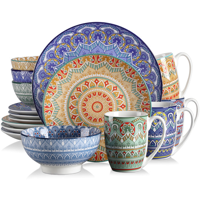 Bungalow Rose Mandala 16-Piece Porcelain Bohemian Dinnerware Set
